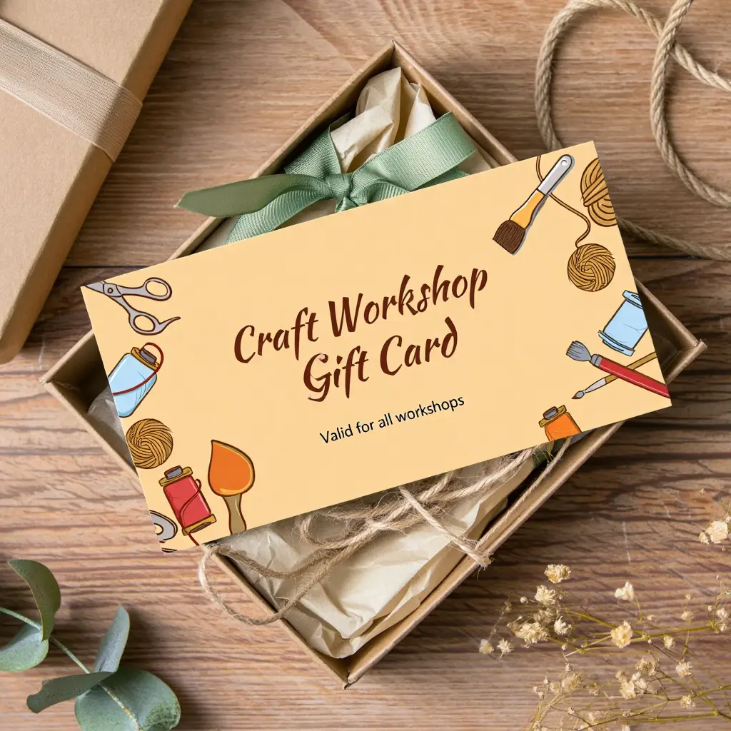 Käsityöpajan lahjakortti kauniissa pakkauksessa
